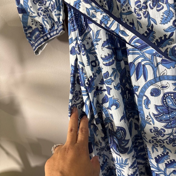 Jaipur Morni SMALL Blue 100% Cotton Belted Floral Block Print Midi Dress - Picture 4 of 10